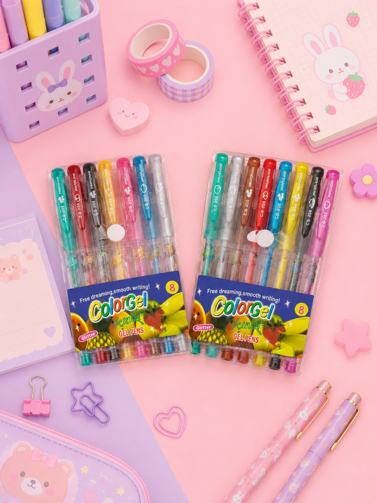 Kit C/ 8un Caneta de Gel C/ Glitter e Cheirinho