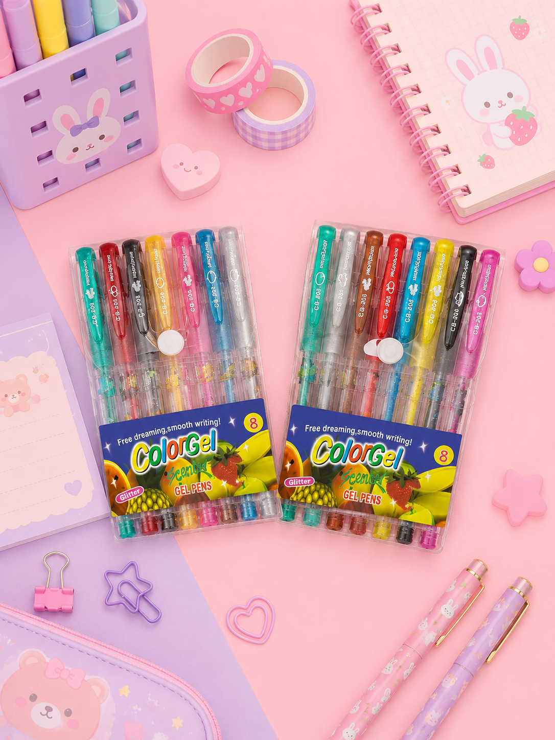Kit C/ 8un Caneta de Gel C/ Glitter e Cheirinho - Imagem 1